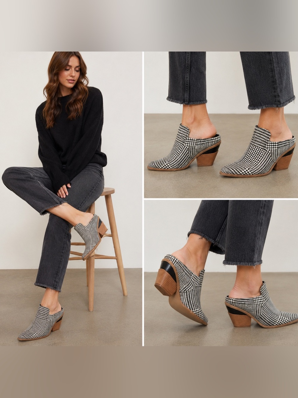 Gianni Bini White Houndstooth Slip-On Block Heel‎ Mule